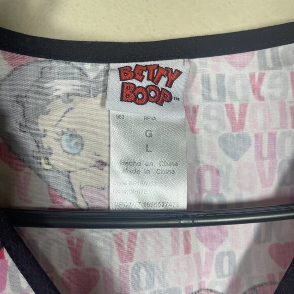 BETTY BOOP King Features Pink Hearts SCRUB Top Two Pockets Size Large! - Picture 3 of 4